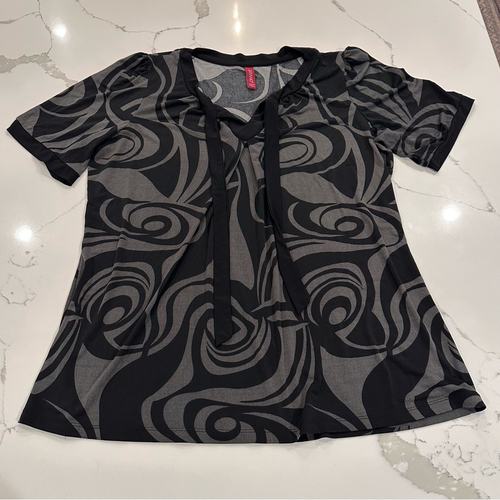 Vintage Gitano Retro Abstract Tie Front Flowy Short Sleeve Top Womens 18 Moody
